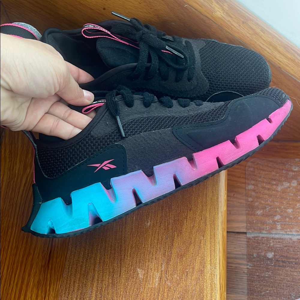 Reebok Black Sneakers with Pink and Blue Gradient Sole